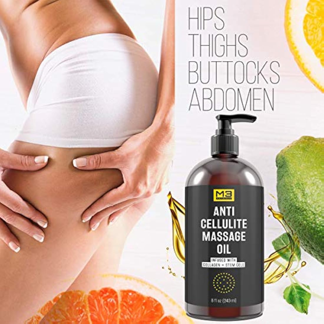 M3 Naturals - Aceite de masaje anticelulitis con colágeno