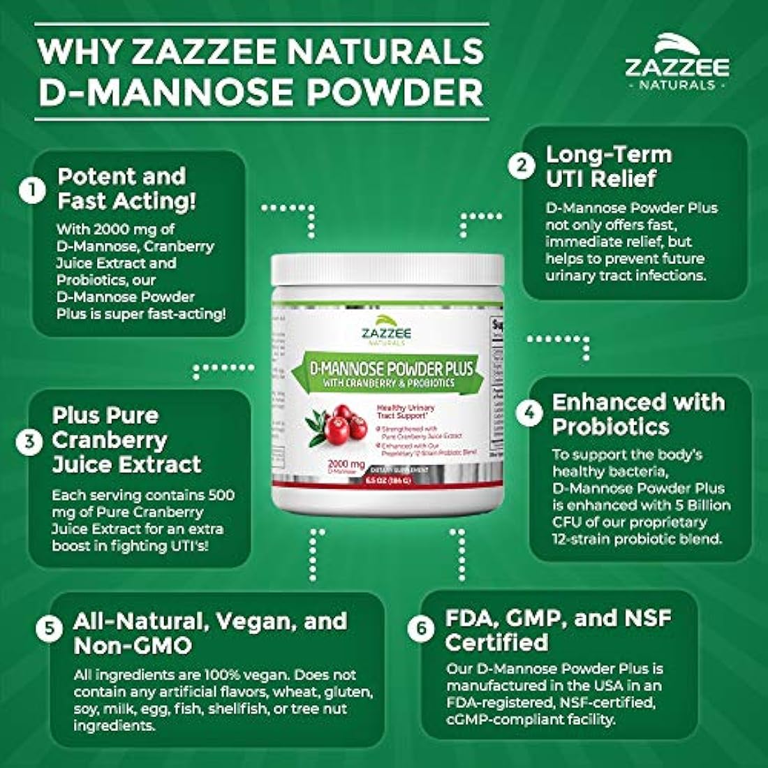 Zazzee D-Mannose Powder Plus, 67 porciones, 6.5 onzas