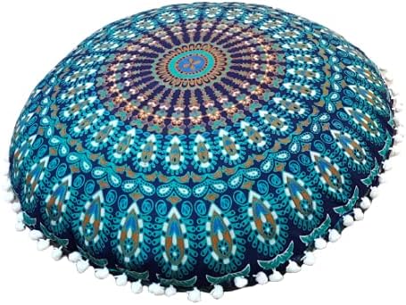My Dream Carts Fundas de cojín de suelo de 22 pulgadas, solo fundas de cojín, funda de puf para asiento de asiento, cojines decorativos bohemios con mandala, redondo, otomano, dormitorio al aire libre