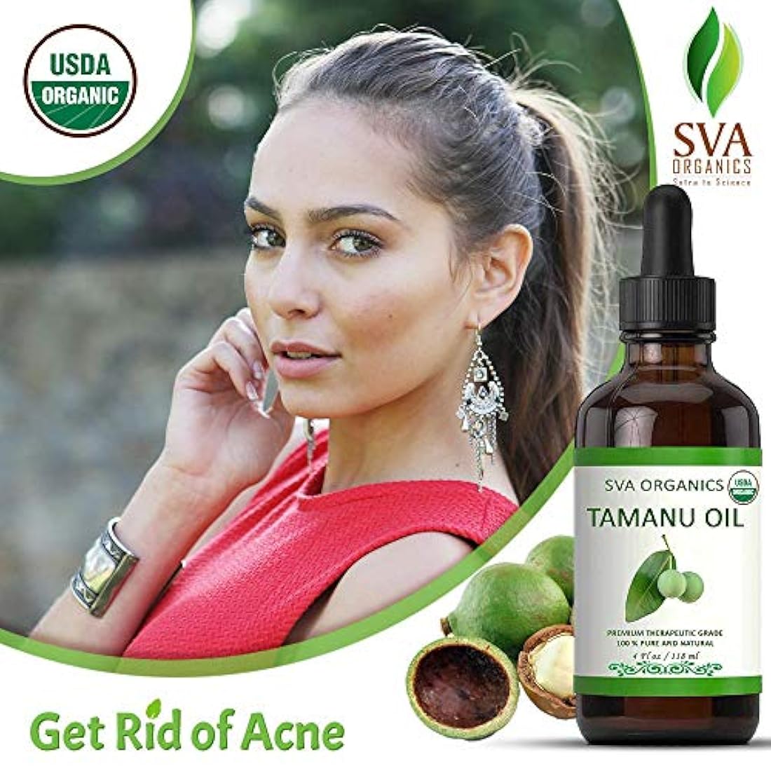 Aceite de tamanu orgánico certificado USDA prensado en frío 4 oz (118 ML) – 100% puro natural de grado premium por SVA Organics – sin refinar aromático, perfecto para la piel del cabello, la cara y la piel natural aceite tradicional