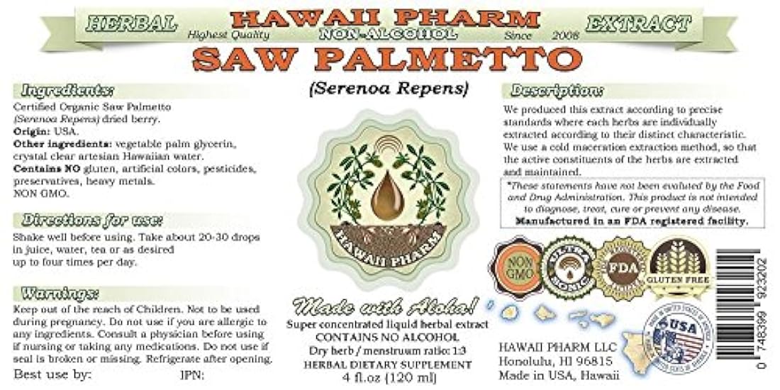 Saw Palmetto alcohol-free Extracto de líquido orgánico