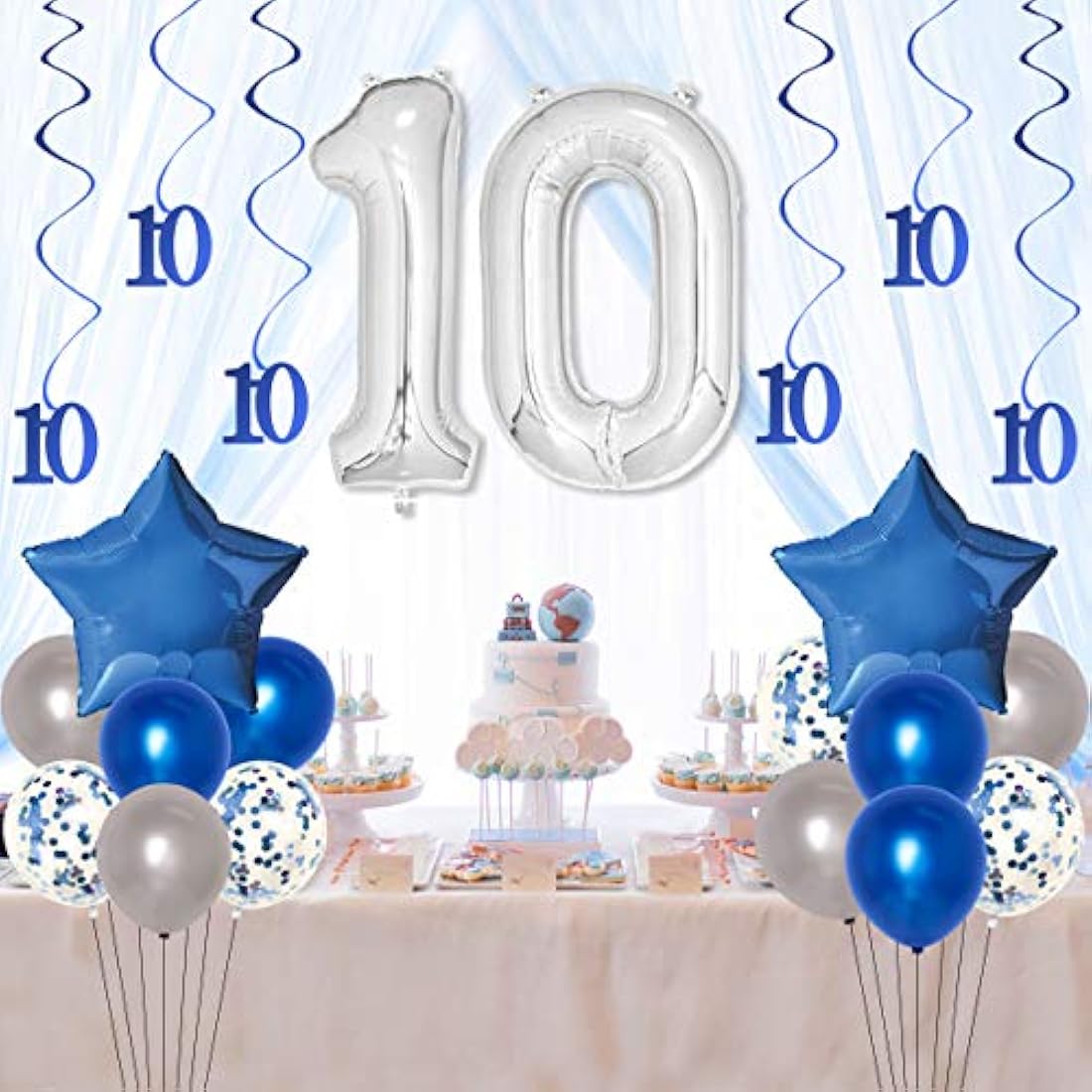 Artículos para fiestas Decoración de 10º cumpleaños azul