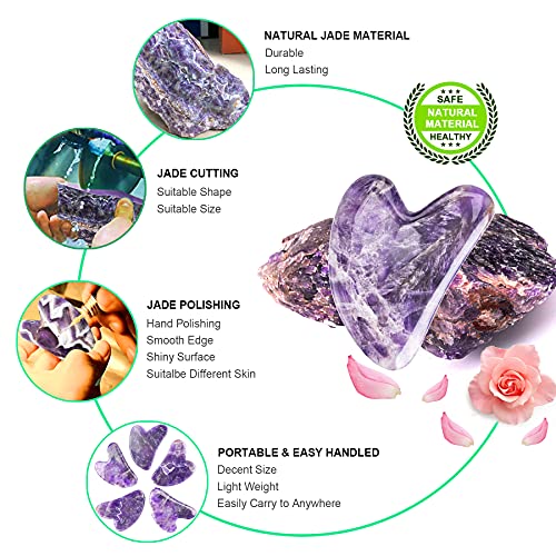 Gua Sha - Herramienta de masaje, tablero de guasha de amatista para cara y cuerpo, piedra de jade natural Gua Sha, masajeador facial para terapia de acupuntura tradicional, herramientas diarias antienvejecimiento para la salud y el cuidado de la piel
