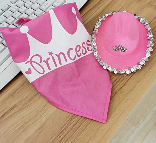 PET SHOW Juego de 2 sombreros de vaquero para perros pequeños, con bandana, con bandana, con diseño de vaca y niña, bandana para perro, disfraz de vaquero occidental, accesorios para cachorros medianos, gatos, conejos, cumpleaños, fiesta, uso diario