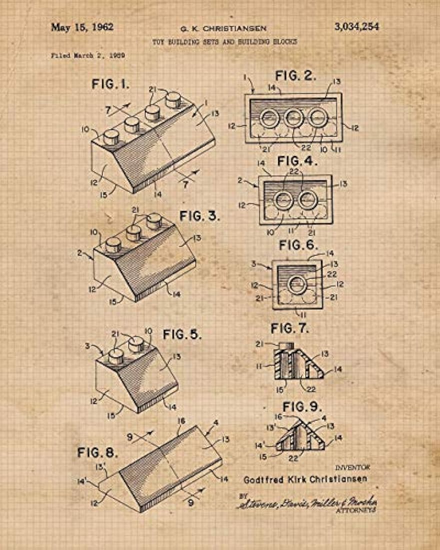 Impresiones de carteles vintage de patentes de Lego