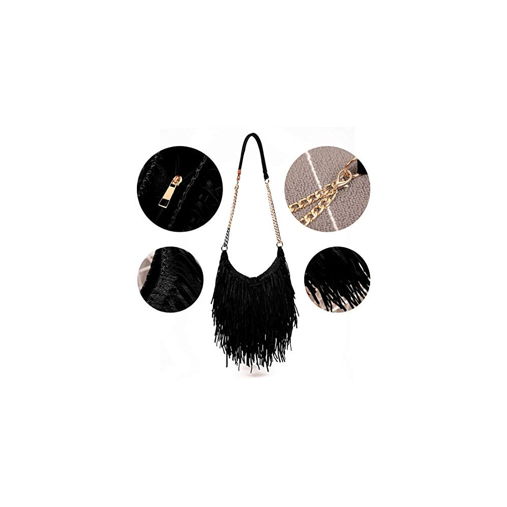 Lanpet Bolso de hombro para mujer, con flecos, borla