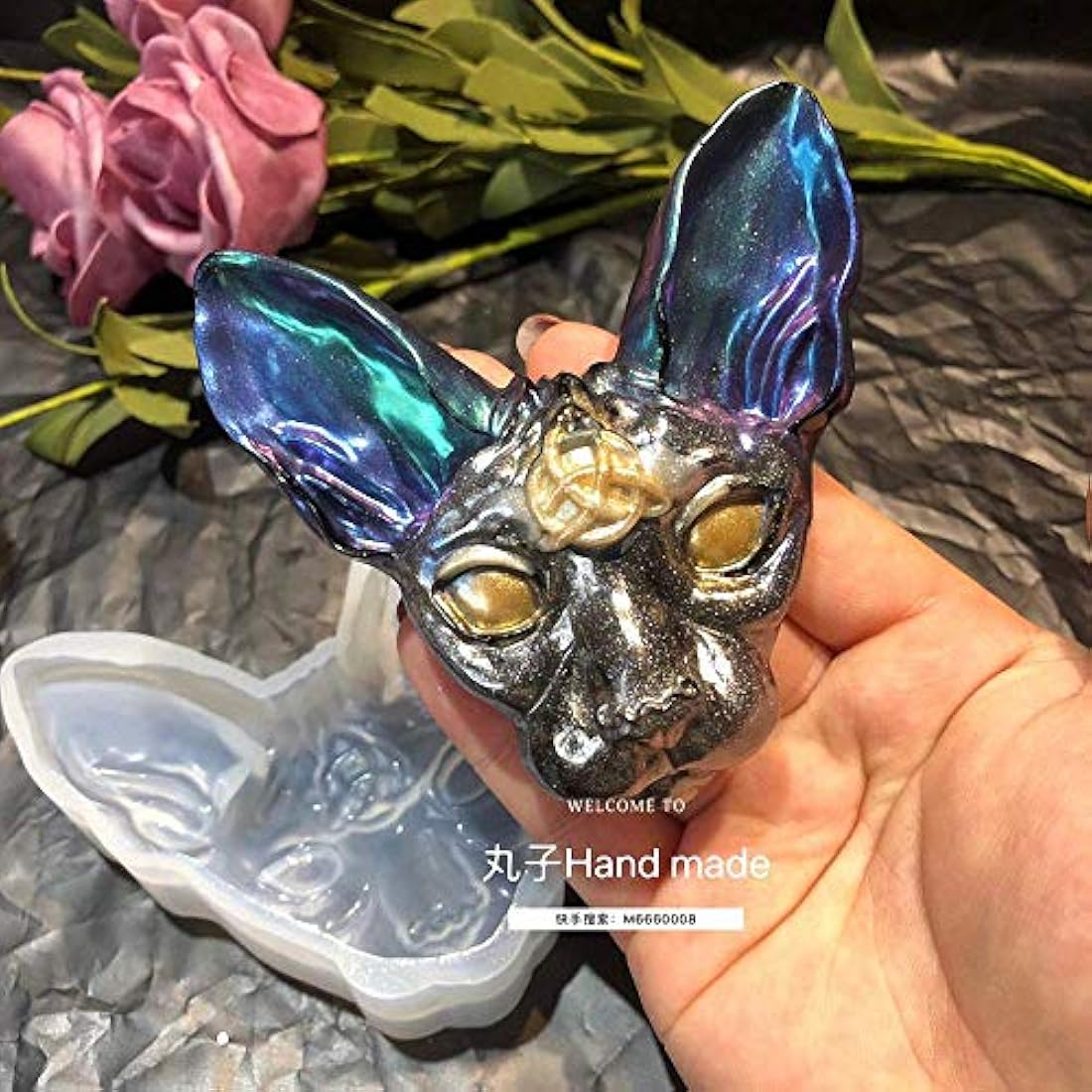 Sphynx Cat Head Silicone Resin Mold, Canadian Hairless Cat Beerus Devil DIY Hand Craft Epoxy Resin Molds for Making DIY Jewelry Necklace Pendant Keychain Handmade Crafts