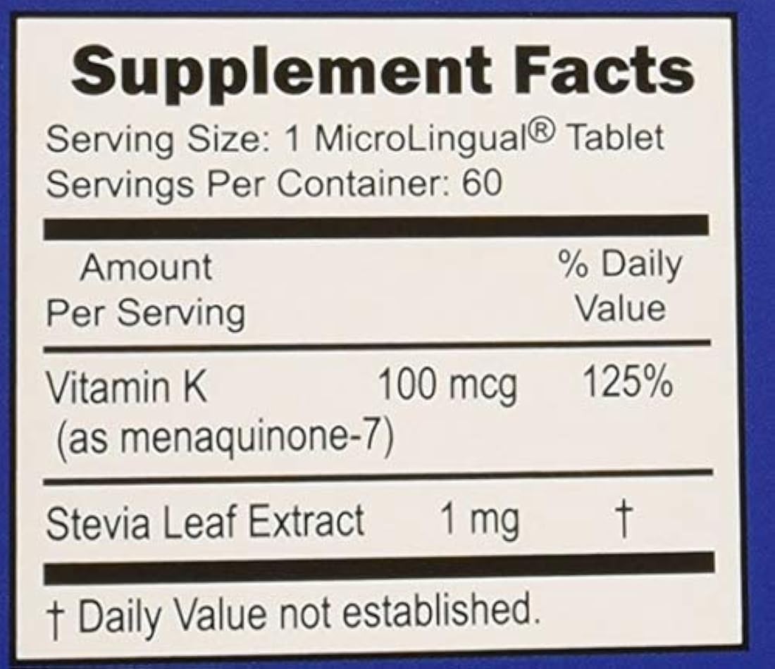 Vitamina K2-MK7, 100 mcg, 60 unidades