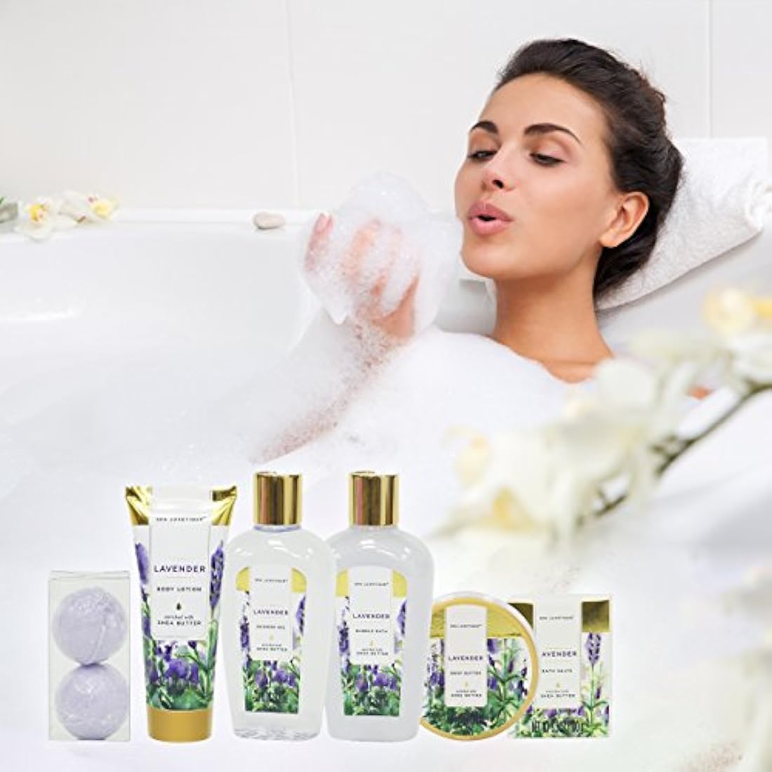 Cesta lujosa de regalo de spa con fragancia de lavanda