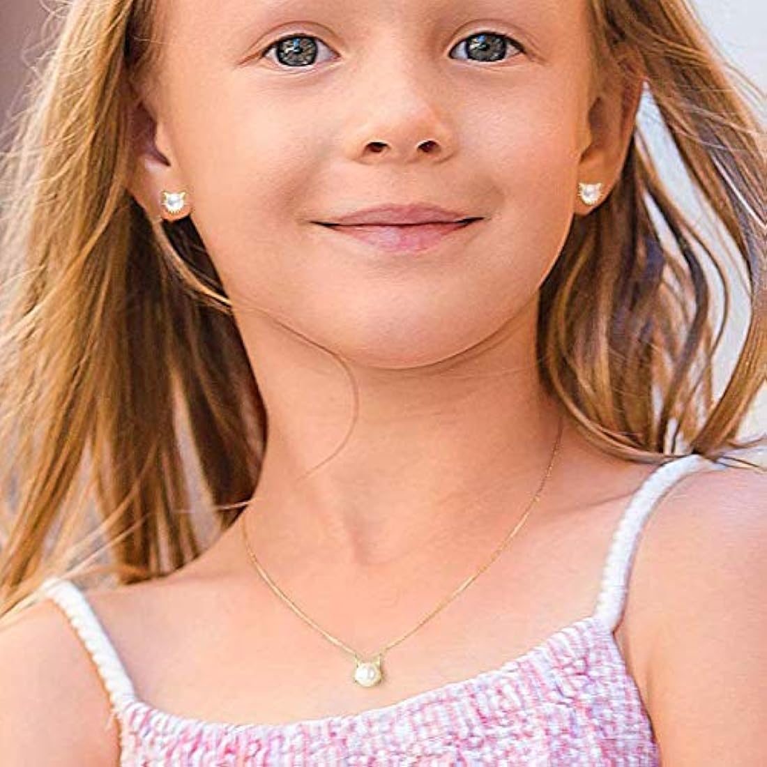 Pendientes de gato chapados en oro de plata de ley con perla