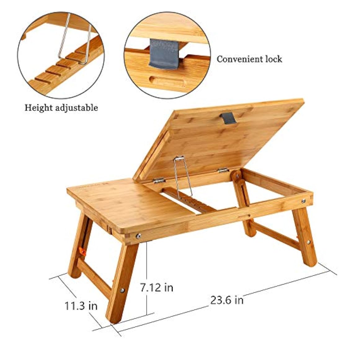 Mesa para ordenador portátil Nnewvante ajustable 100% bambú plegable bandeja para servir desayuno