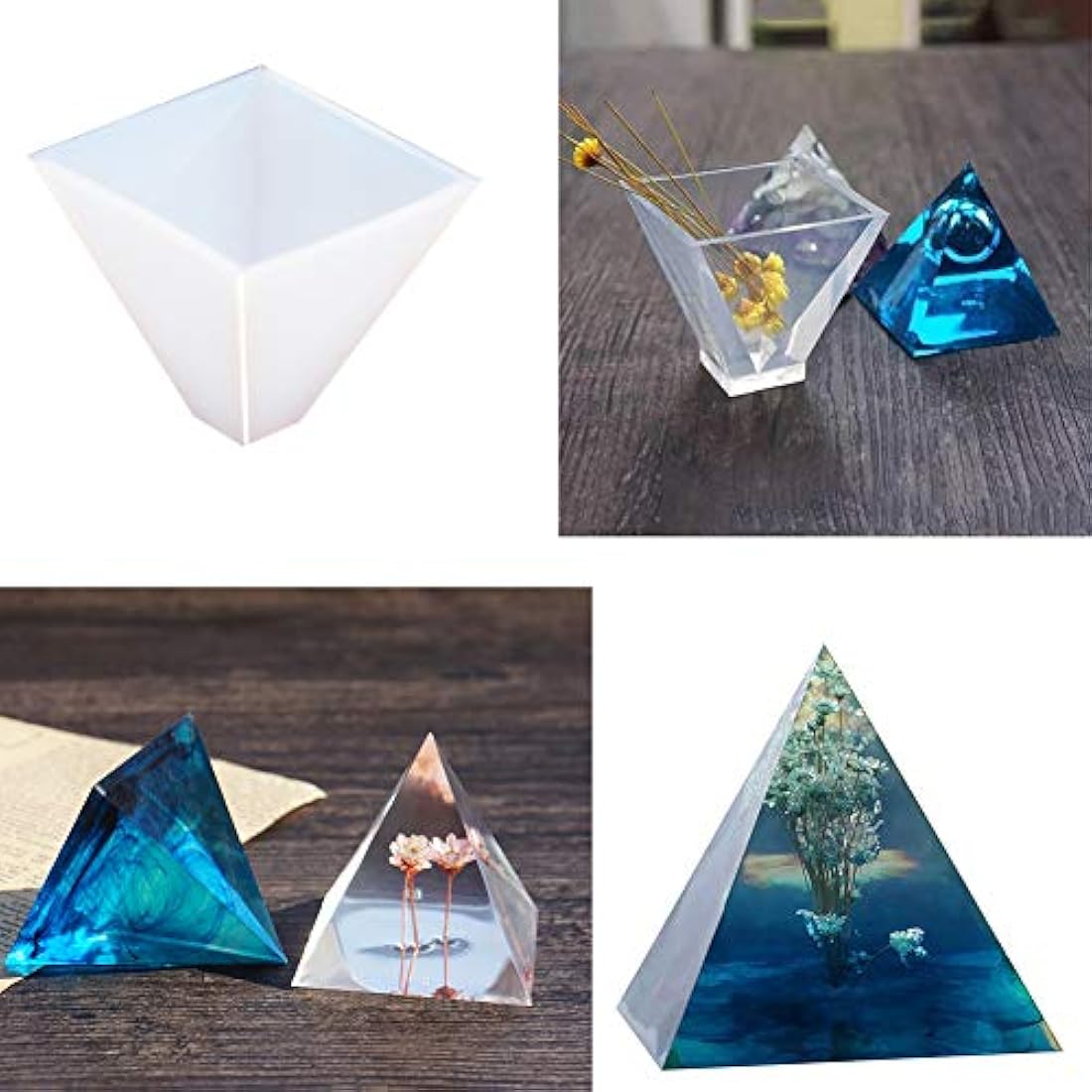 EuTengHao - Juego de 18 moldes de silicona para moldeo de resina, incluye 6 moldes de resina de fundición, moldes grandes de silicona transparente, 2 tazas de medición, 10 palos de madera para decoración del hogar