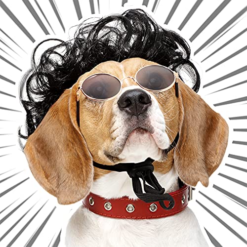 MTLEE 6 pelucas divertidas para perros, peluca de perro retro para mascotas, gafas de sol redondas para perros, disfraces de cosplay, accesorios para perros pequeños, para decoración de fiestas navideñas