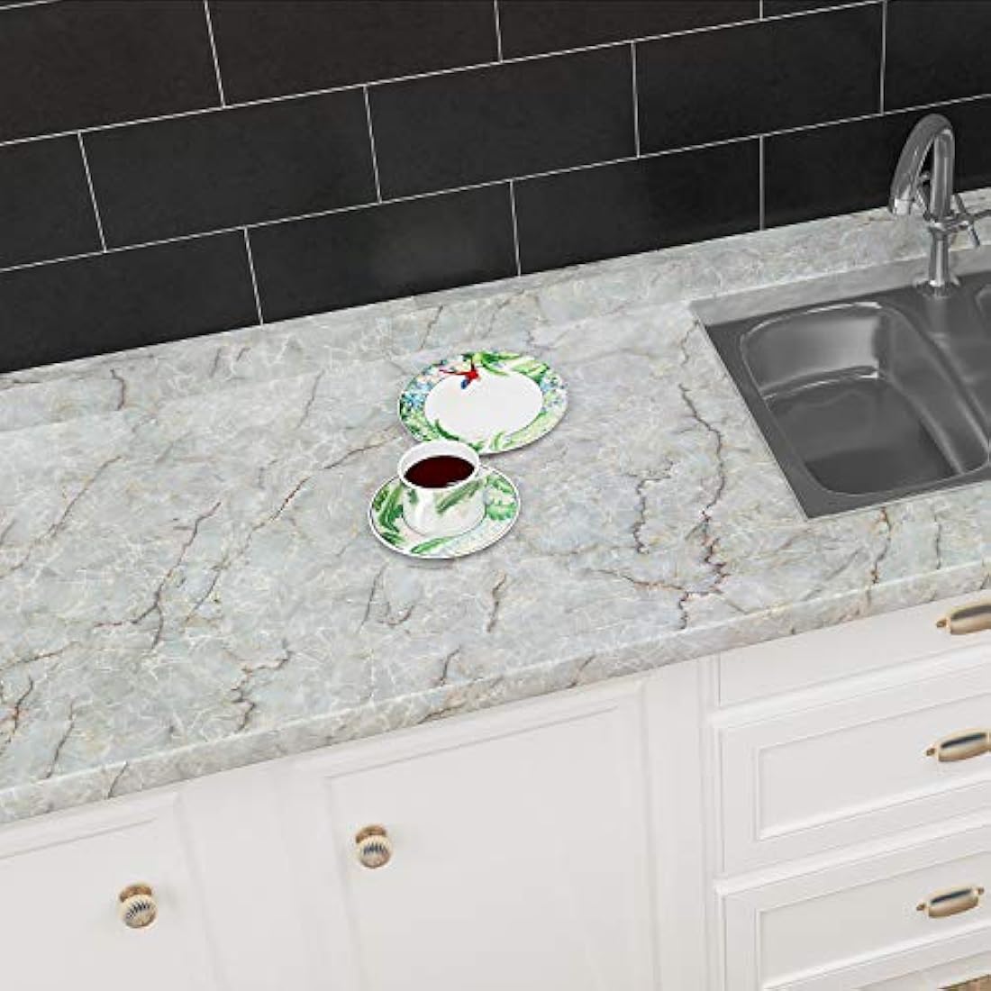 papel de contacto de mármol cian y azul de 16.0 x 24.0 in