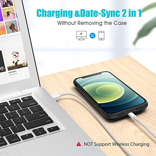 Funda de batería para iPhone 12/12 Pro, funda de carga de batería de 6800 mAh, funda protectora de batería para iPhone 12/12 Pro, funda inteligente de 6.1 pulgadas, color negro