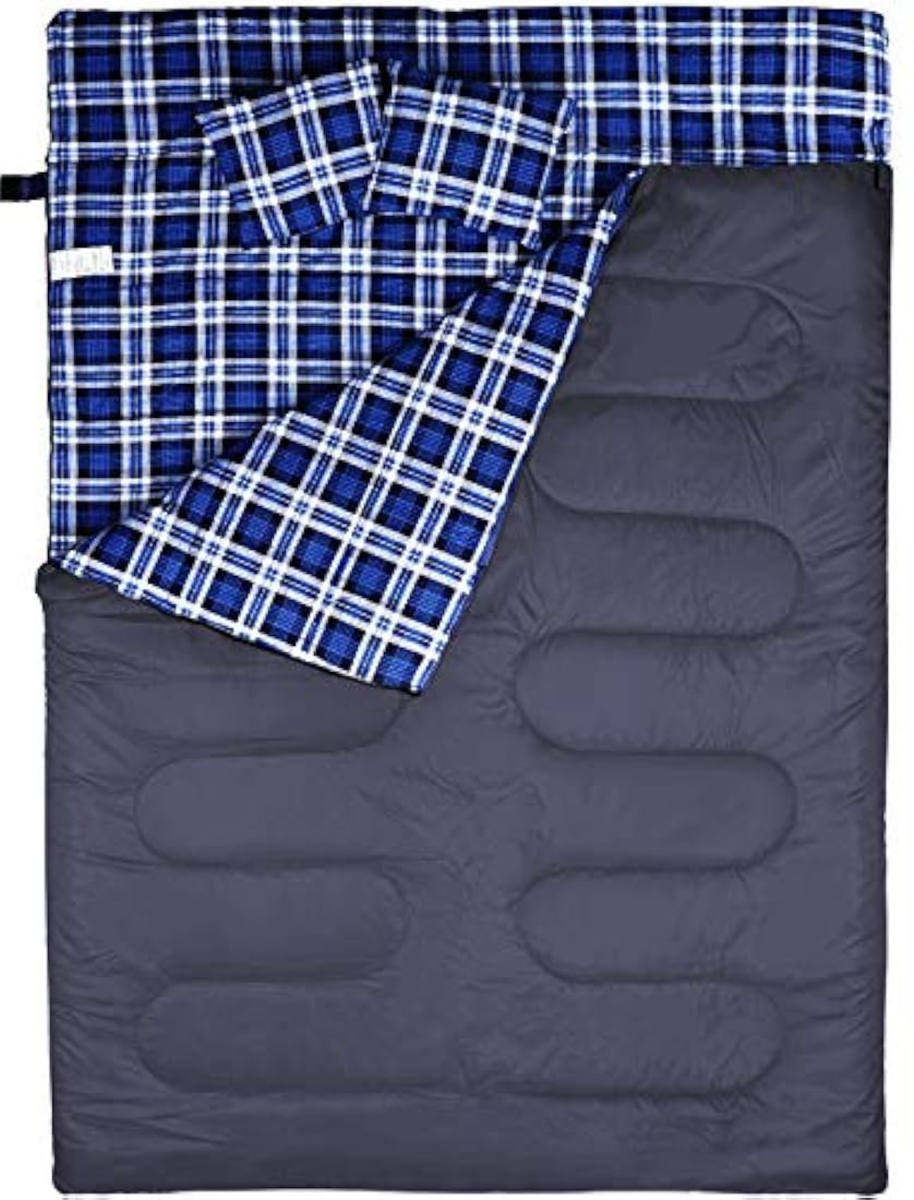 BESTEAM - saco de dormir doble color azul con almohadas