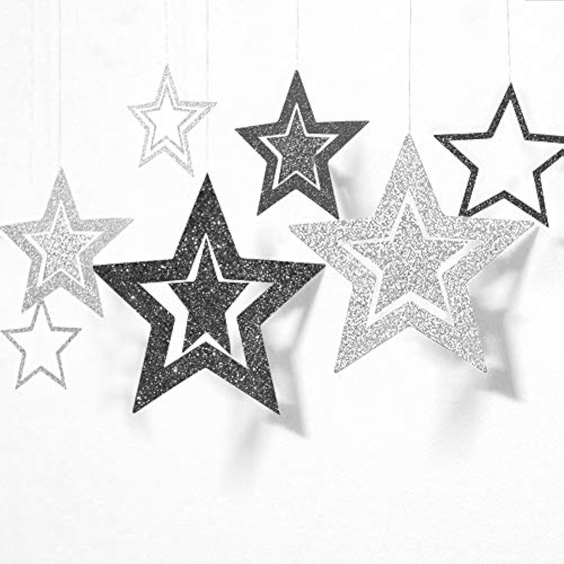 Glitter Negro Carbón Gris Plata Estrella Guirnalda