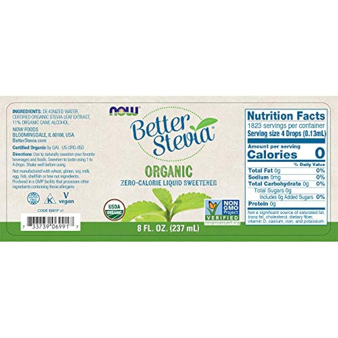 NOW Foods, líquido orgánico certificado BetterStevia