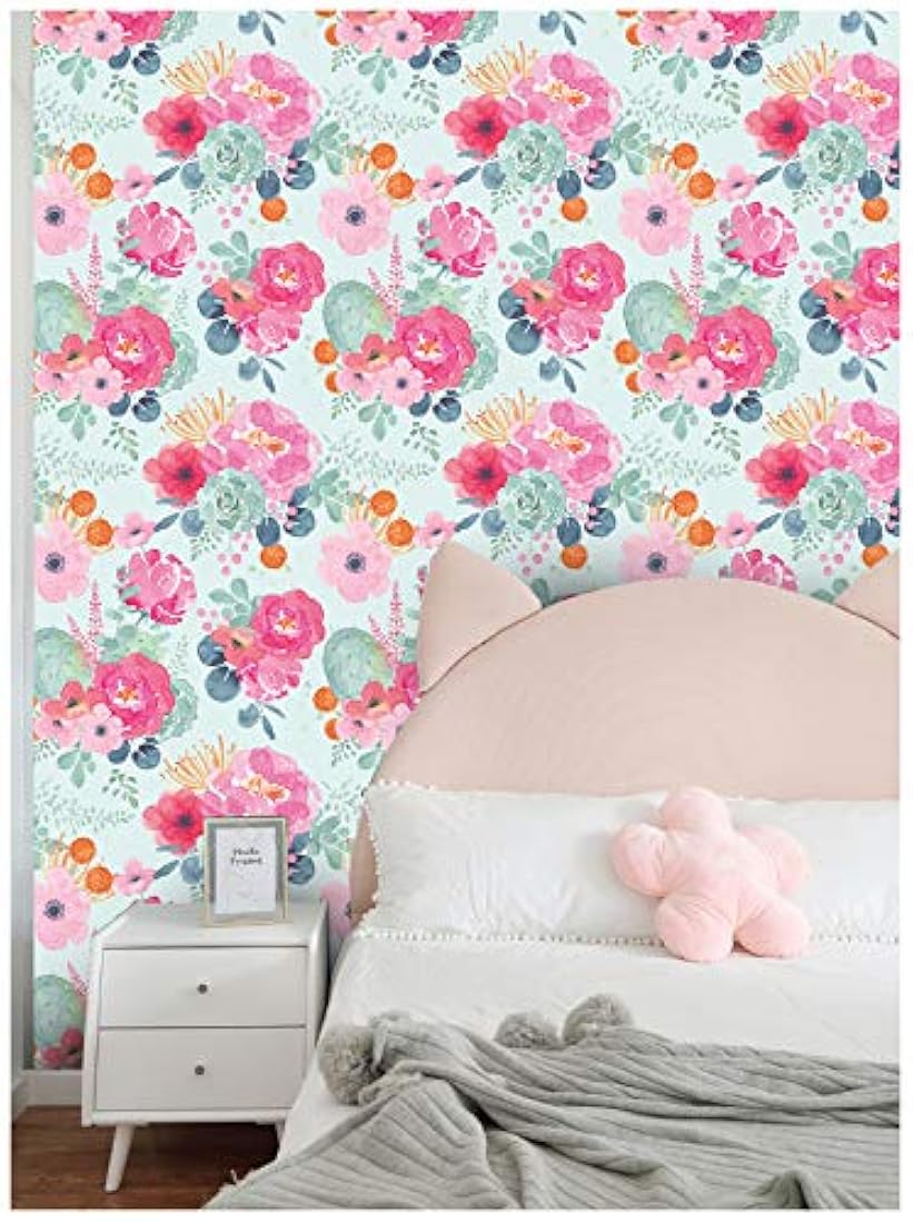 Papel pintado vinilo extraíble azul/rosa/gris