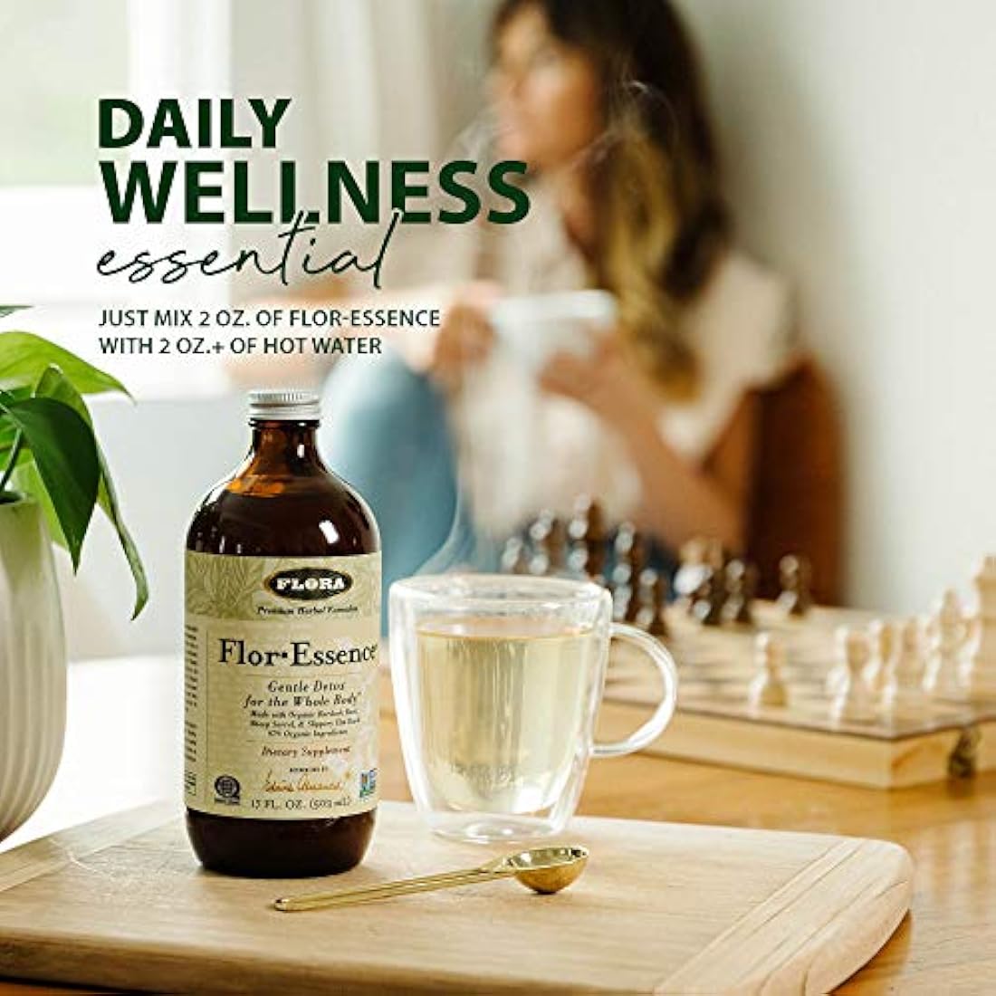 Té líquido desintoxicante Flora FlorEssence, limpieza diaria de hierbas suave y natural, 90% ingredientes orgánicos, 17 onzas