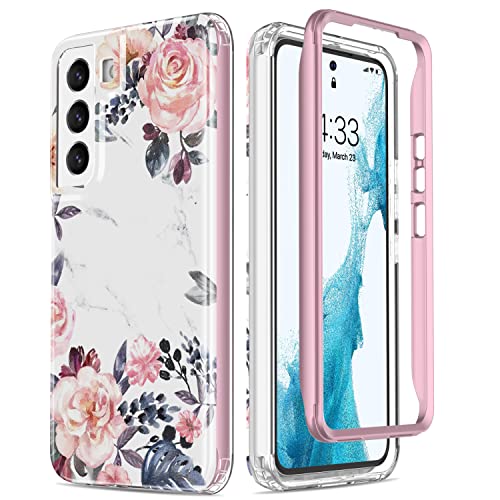 ESDOT Funda para Samsung Galaxy S22 Plus, grado militar, prueba de caída de 21 pies, resistente con diseños de moda para mujeres y niñas, funda protectora para Galaxy S22+ Plus 6.6 pulgadas, estampado con flores rosas y hojas