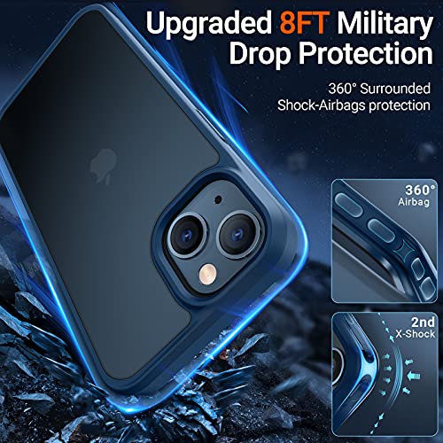 TORRAS Funda a prueba de golpes compatible con iPhone 13, protección militar contra caídas de 8 pies, parte trasera dura translúcida mate con borde suave, funda protectora delgada diseñada con iPhone 13 de 6.1 pulgadas, 5G 2021, azul marino