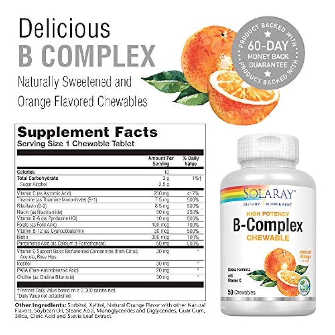 Vitamina B-Complex 250mg sabor natural a naranja