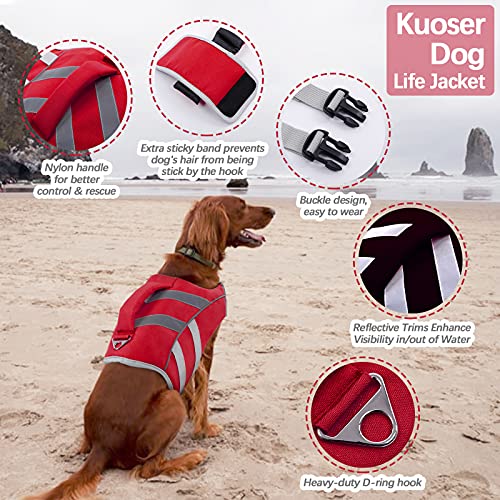 Kuoser Chaleco salvavidas para perros con rayas reflectantes, chaleco salvavidas ajustable de alta visibilidad, salvavidas para perros pequeños, medianos y grandes