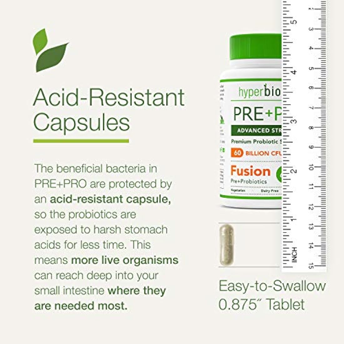 Hyperbiotics PRE-PRO Advanced Strength: Prebiótico y Probiótico Premium 60 mil millones de CFU Formulación – 60 cápsulas lácteas y sin gluten