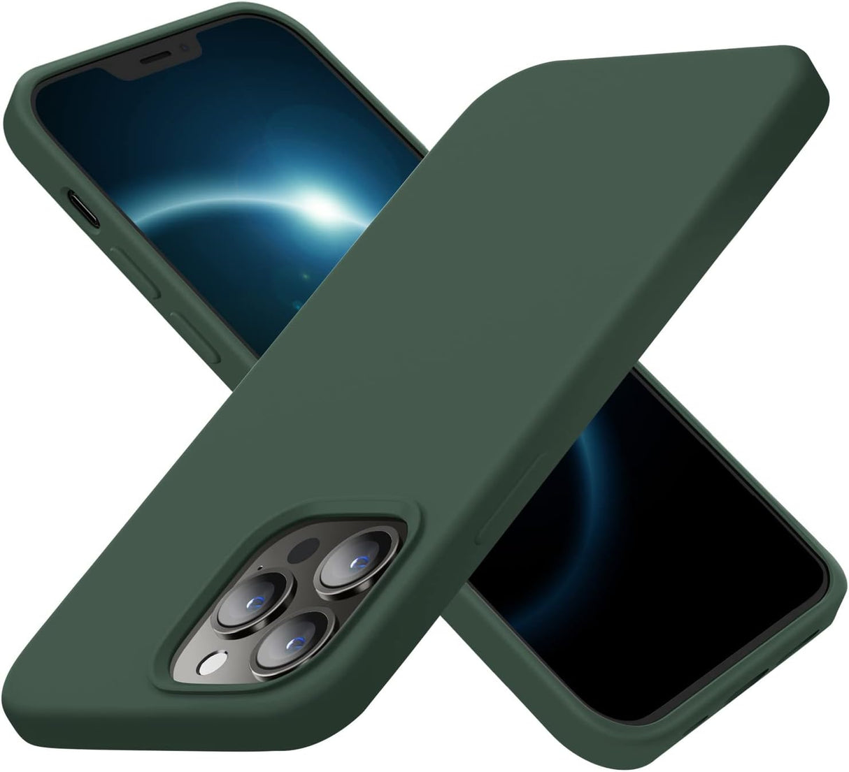Cordking Funda diseñada para iPhone 13 Pro Max, funda protectora de silicona ultra delgada a prueba de golpes con forro de microfibra suave antiarañazos, 6.7 pulgadas, verde alpino