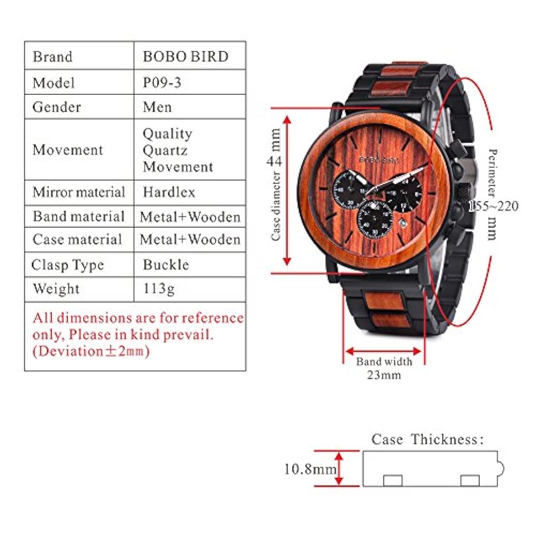 Reloj de pulsera casual para hombre, de madera