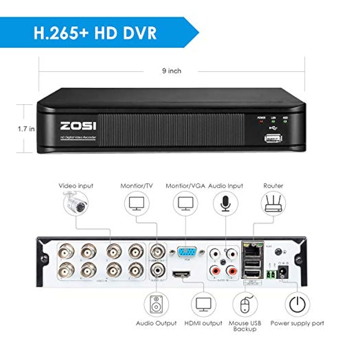 Cámara ZOSI 2MP de seguridad interior/exterior