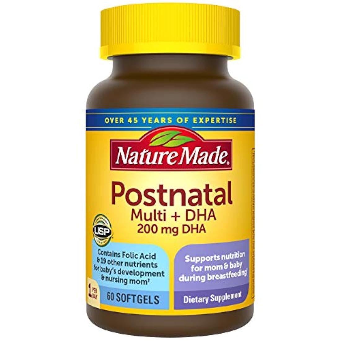Nature Made Postnatal + DHA Softgels, 60 unidades, soporte para mamás de lactancia† (el embalaje puede variar)