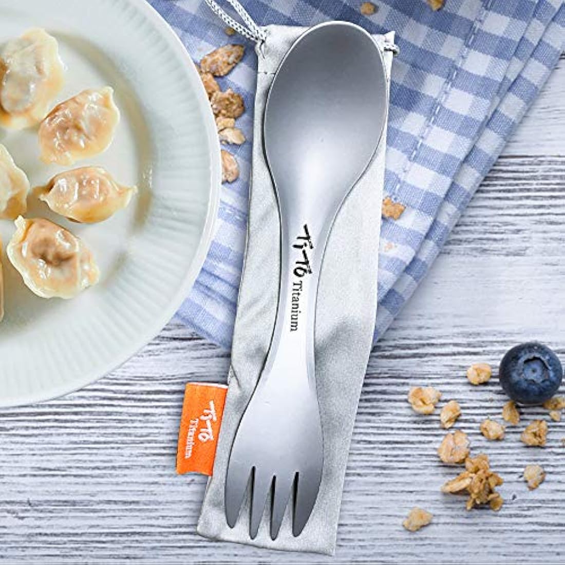 Cuchara de titanio para acampada al aire libre