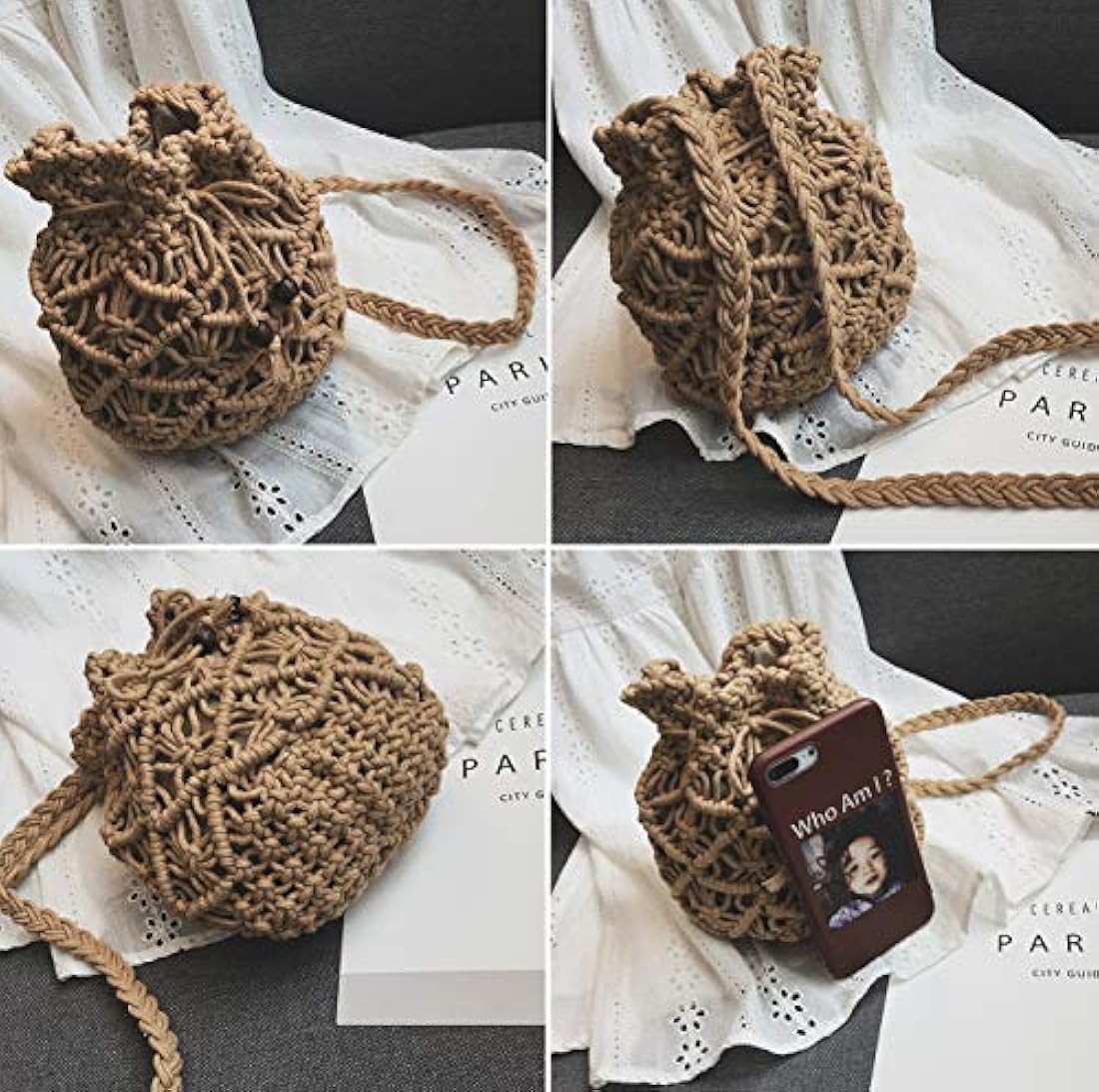 Bolso de mano de paja para mujer, tejido de malla