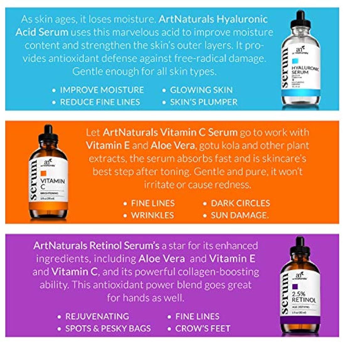 Juego de 3 en 1 ArtNaturals, antienvejecimiento con vitamina C