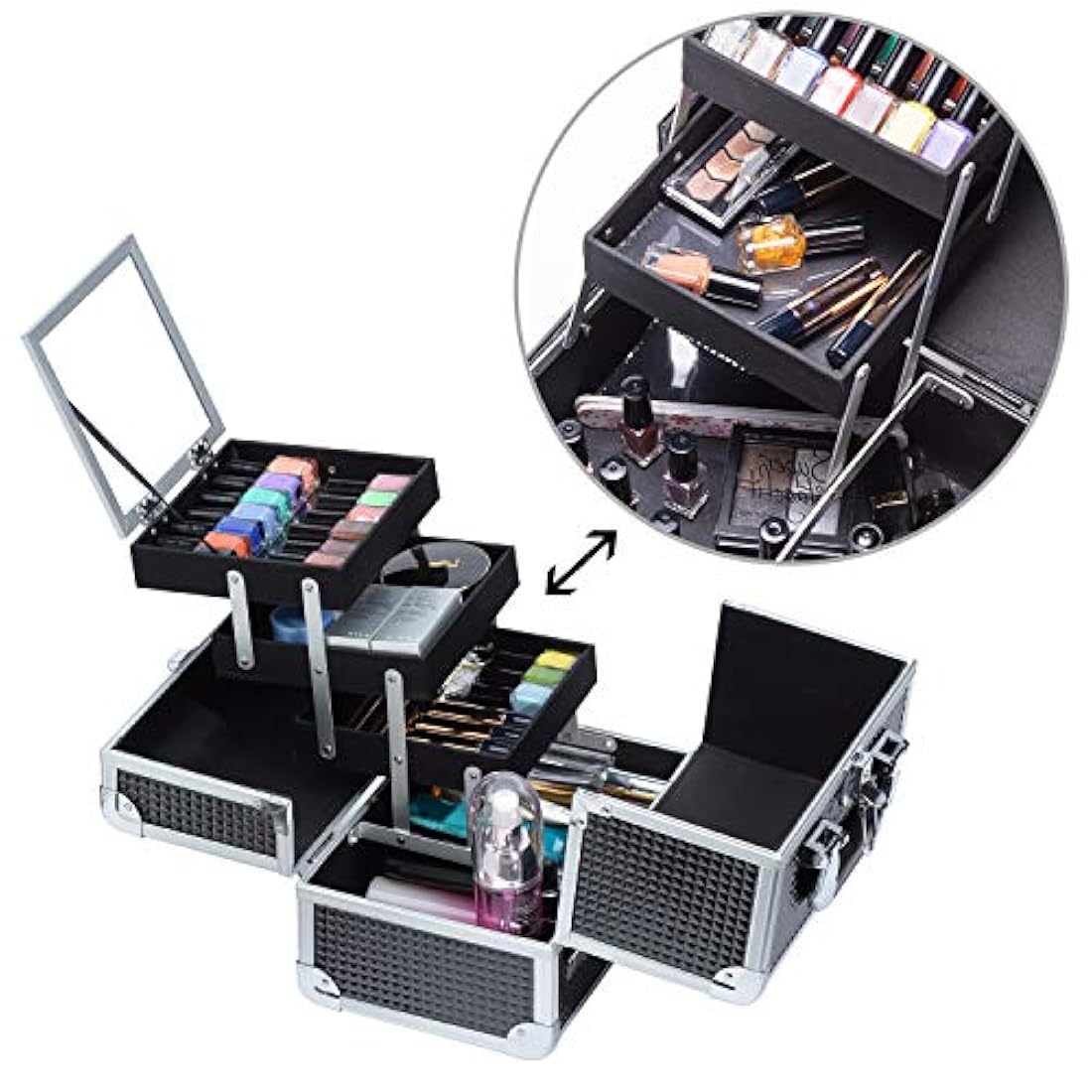 Maletín organizador de maquillaje con espejo marrón