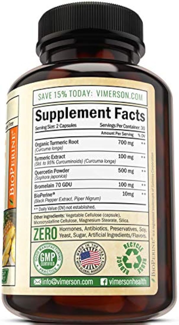 Cúrcuma Curcumina Bromelain Quercetina y Bioperine