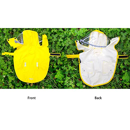 Impermeable impermeable para perros con poncho, chaqueta de lluvia ajustable amarilla con agujero para correa para perros pequeños, medianos y grandes (XS)