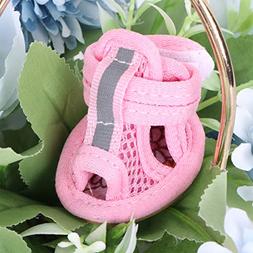 Hemobllo Zapatos de verano para perro, zapatos de malla transpirables para perro, sandalias antideslizantes para mascotas, protectores de patas de perro, para mascotas, perros pequeños, gatos, cachorros (4 unidades, rosa), talla 1