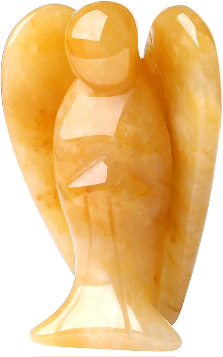 QINJIEJIE Cristales de jade amarillo, decoración de ángel