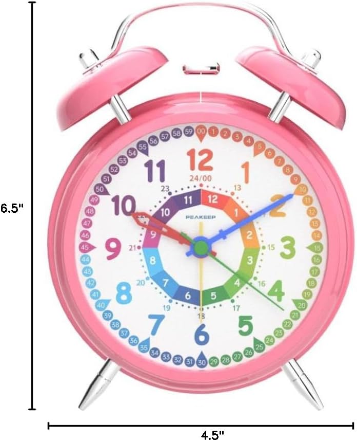 Reloj despertador analógico para niños, 4" con campanas dobles