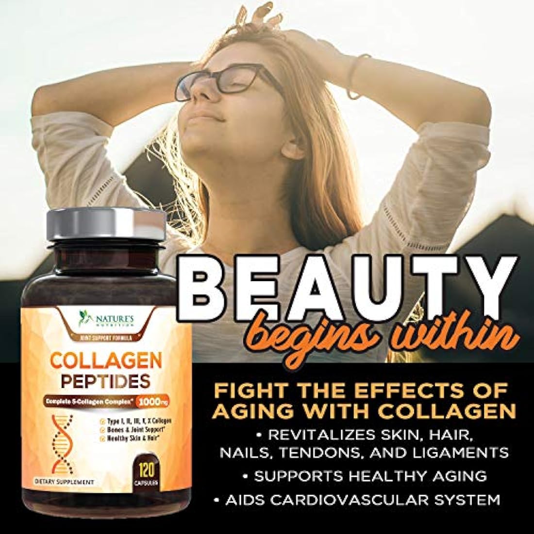 Píldoras de péptidos de colágeno 100% puro de colágeno