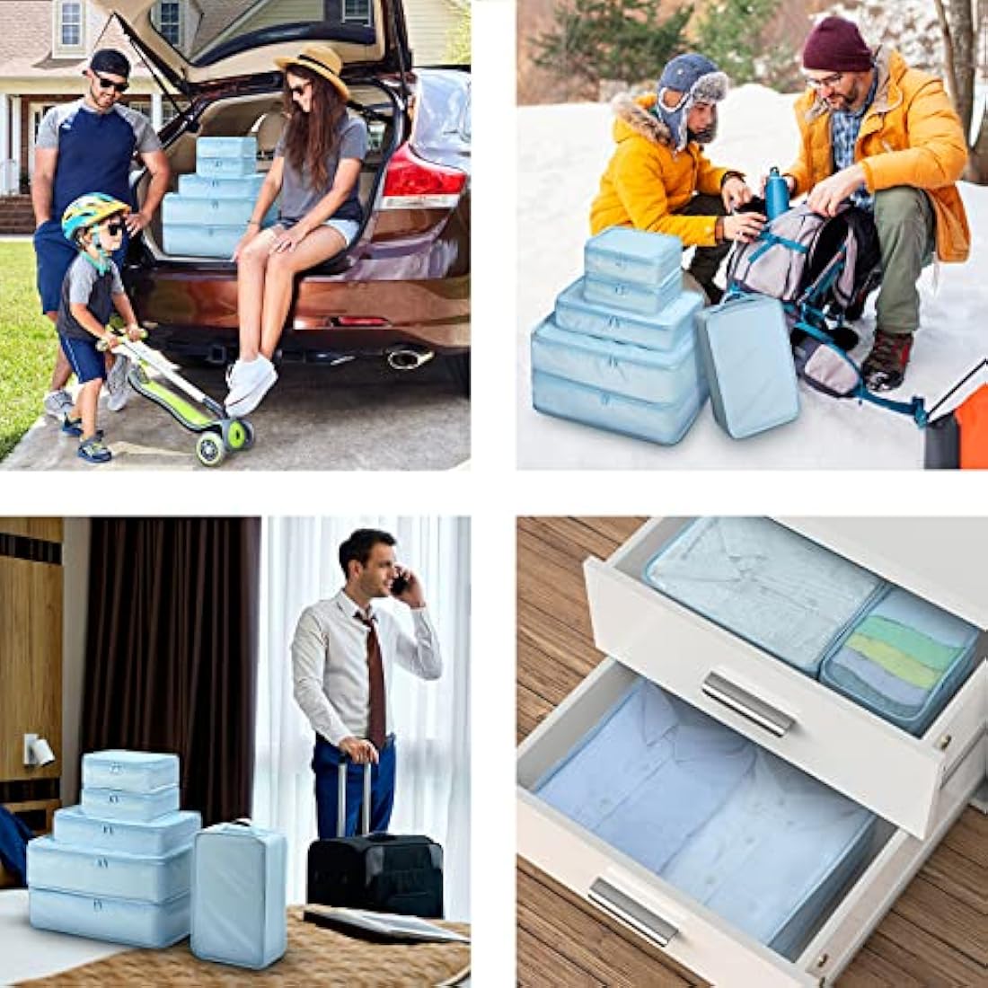 Organizadores de 6 cubos de embalaje de viaje con bolsa