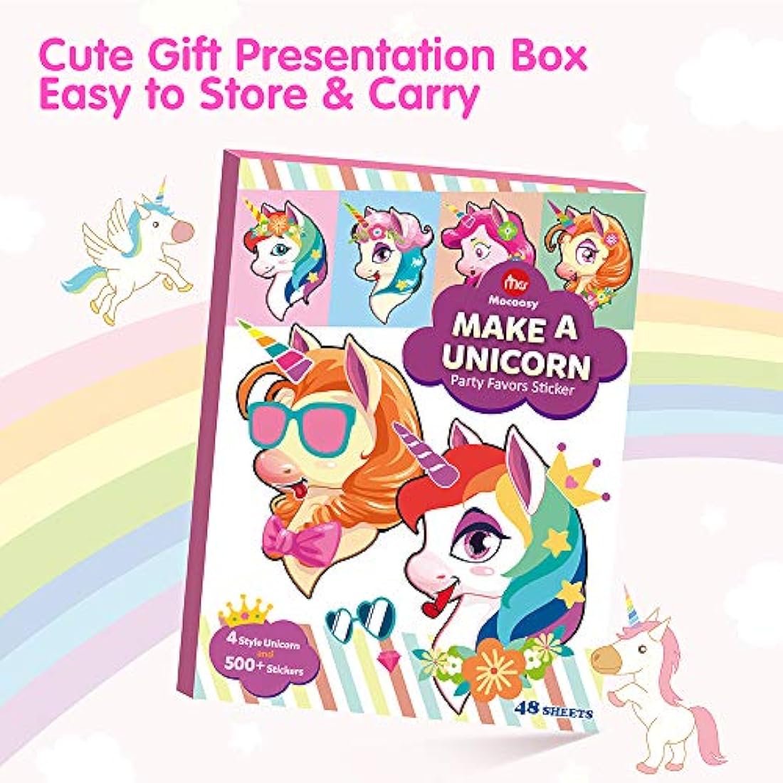 Mocoosy - 48 pegatinas de cara de unicornio para niños