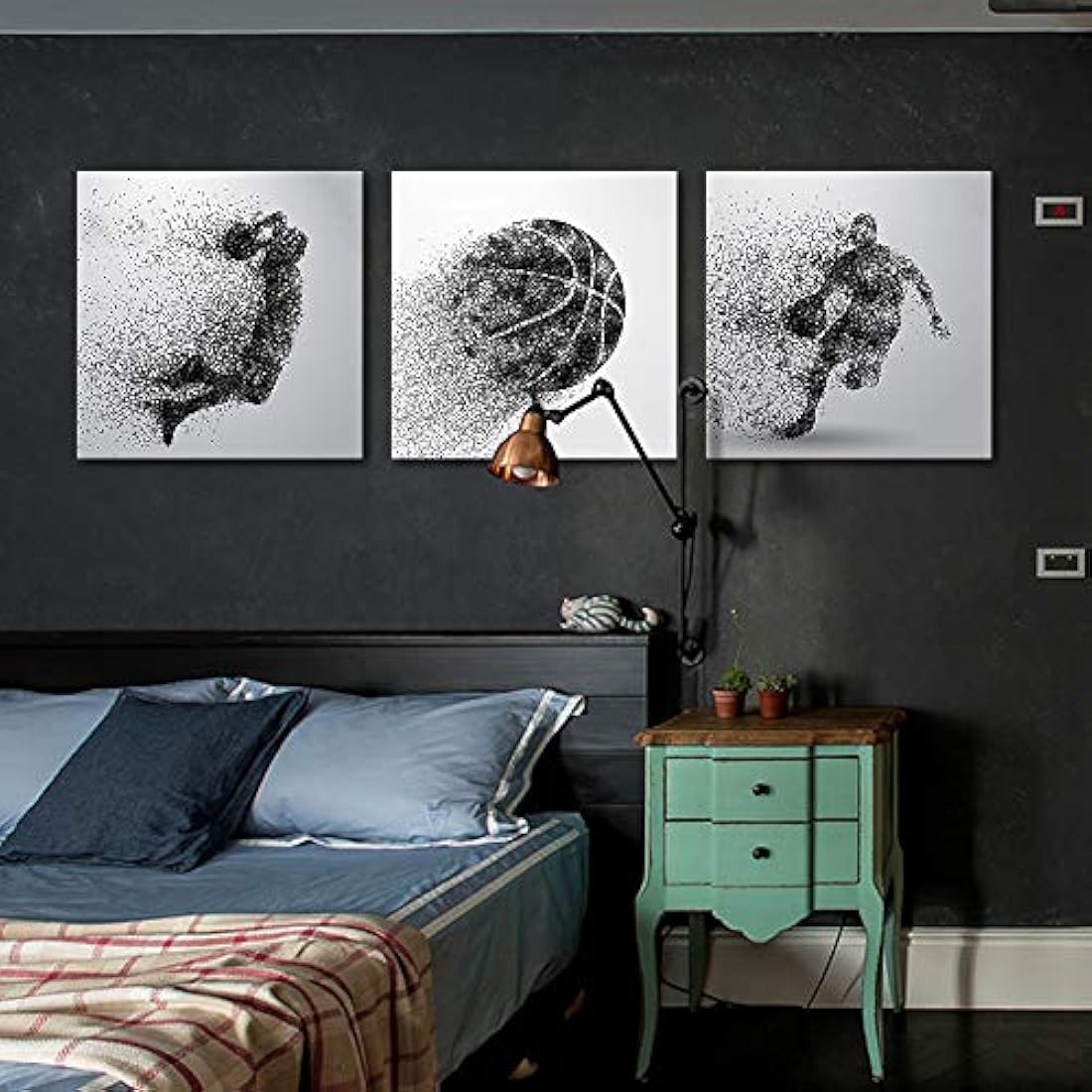 Lienzo de 3 paneles para pared, diseño de baloncesto