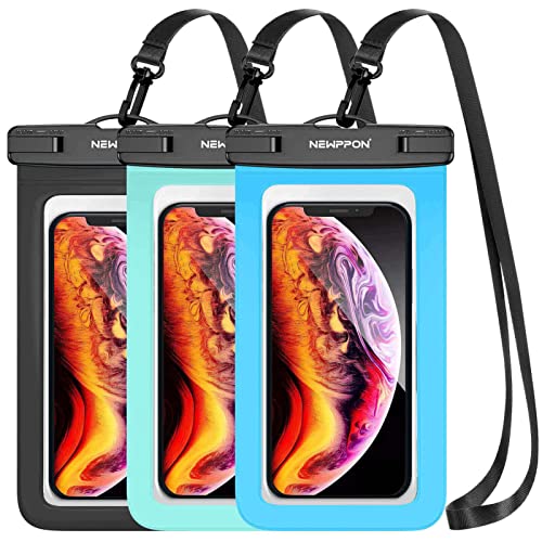 FUNDA impermeable para teléfono celular: paquete de 3 fundas universales a prueba de agua con cordón para el cuello, soporte transparente subacuático para teléfono celular, protector grande para iPhone Samsung Galaxy para playa, piscina, natación