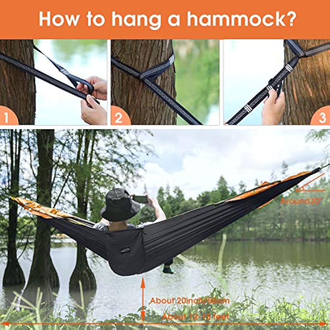 Hamaca grande para camping con mosquitera, paracaídas