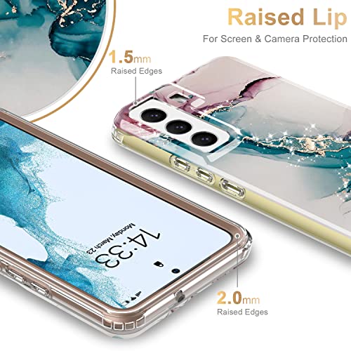 ESDOT Funda para Samsung Galaxy S22, grado militar, prueba de caídas de 21 pies, funda resistente con diseños de moda para mujeres y niñas, funda protectora para Galaxy S22 de 6.1 pulgadas, mármol rosa turquesa