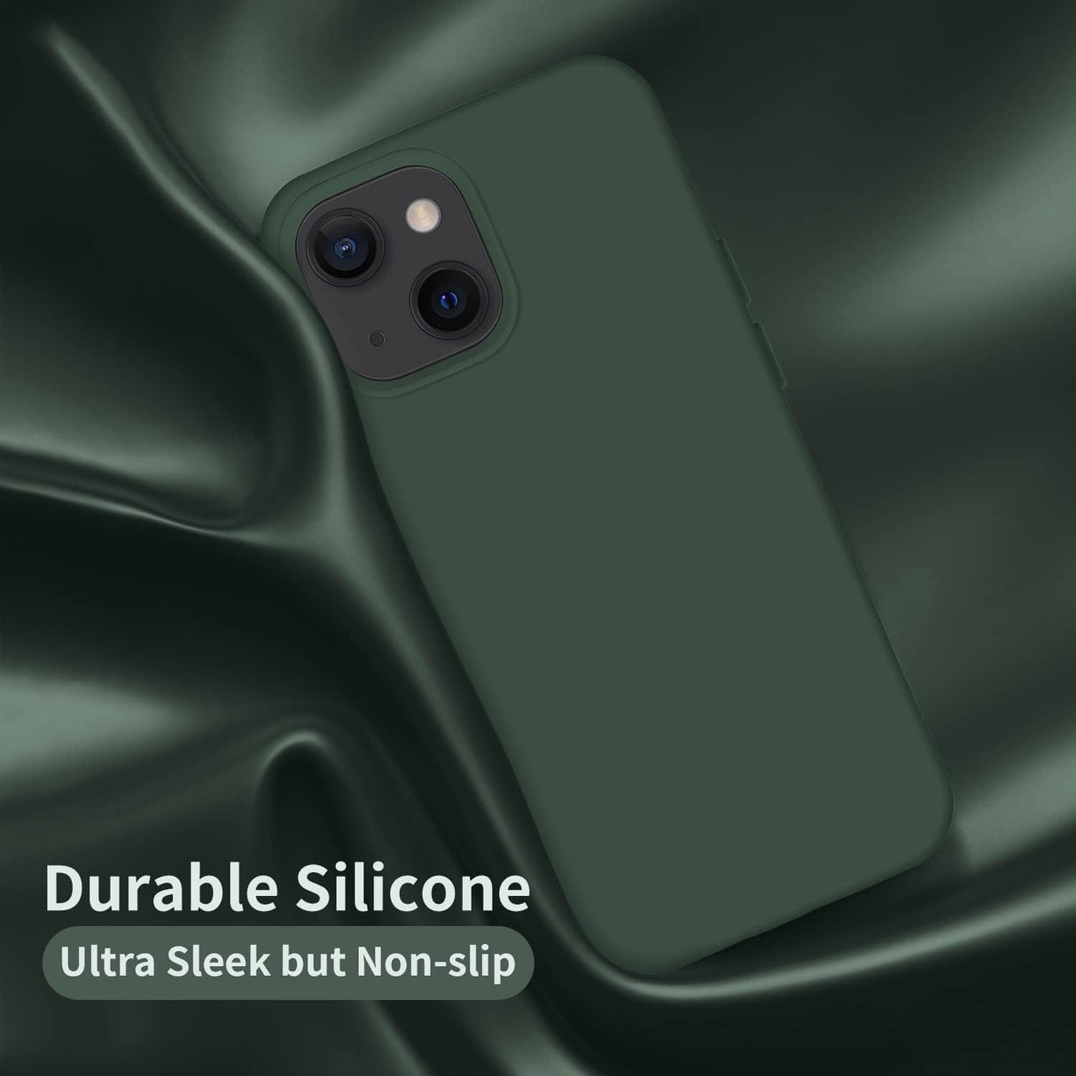 Cordking Funda diseñada para iPhone 13, funda protectora de silicona ultra delgada a prueba de golpes con forro de microfibra suave antiarañazos, 6.1 pulgadas, verde alpino